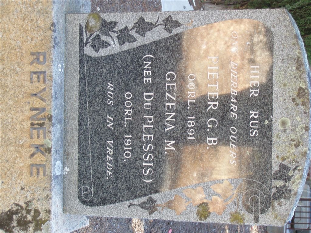 REYNEKE Pieter G.B. -1891 &amp; Gezena M. DU PLESSIS -1910