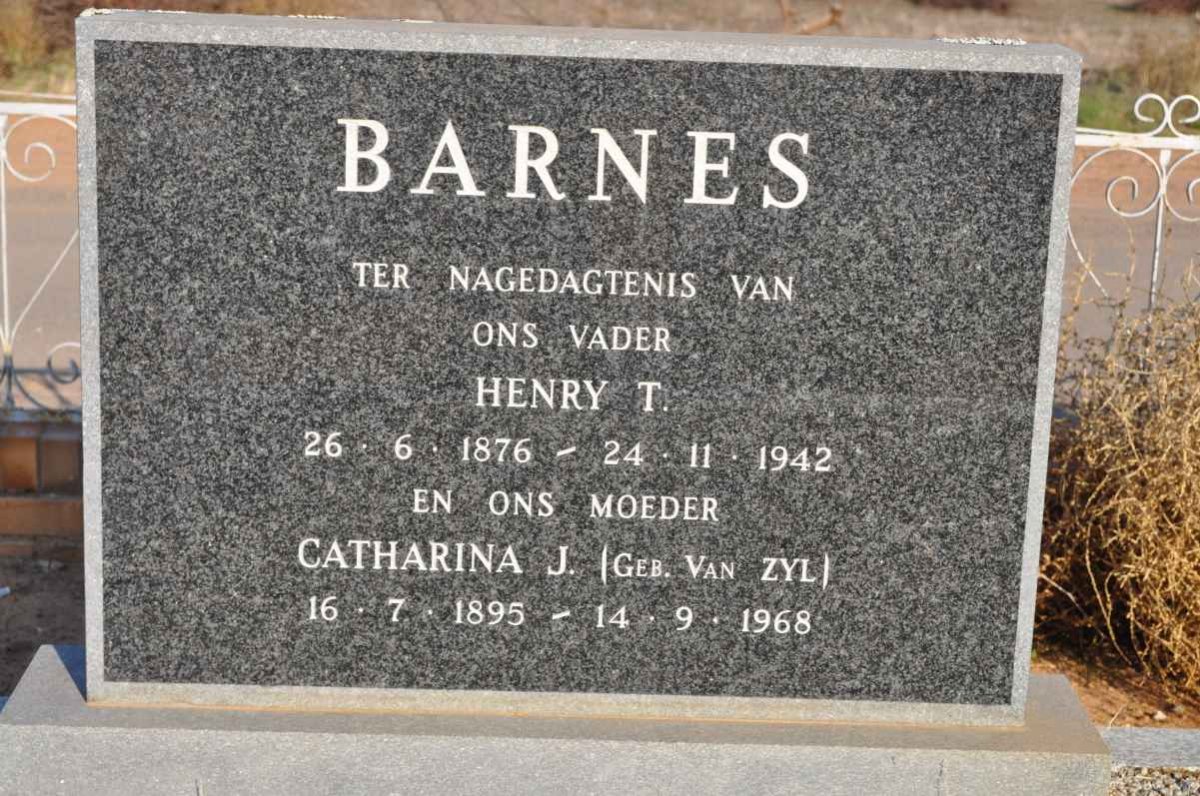 BARNES Henry T. 1876-1942 &amp; Catharina J. VAN ZYL 1895-1968