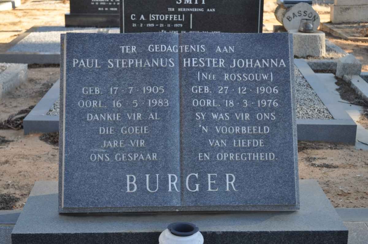 BURGER Paul Stephanus 1905-1983 &amp; Hester Johanna ROSSOUW 1906-1976