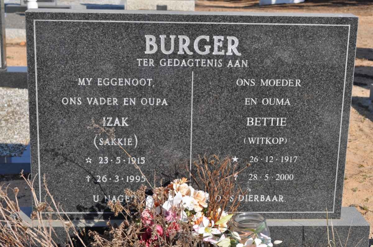 BURGER Izak 1915-1995 &amp; Bettie 1917-2000