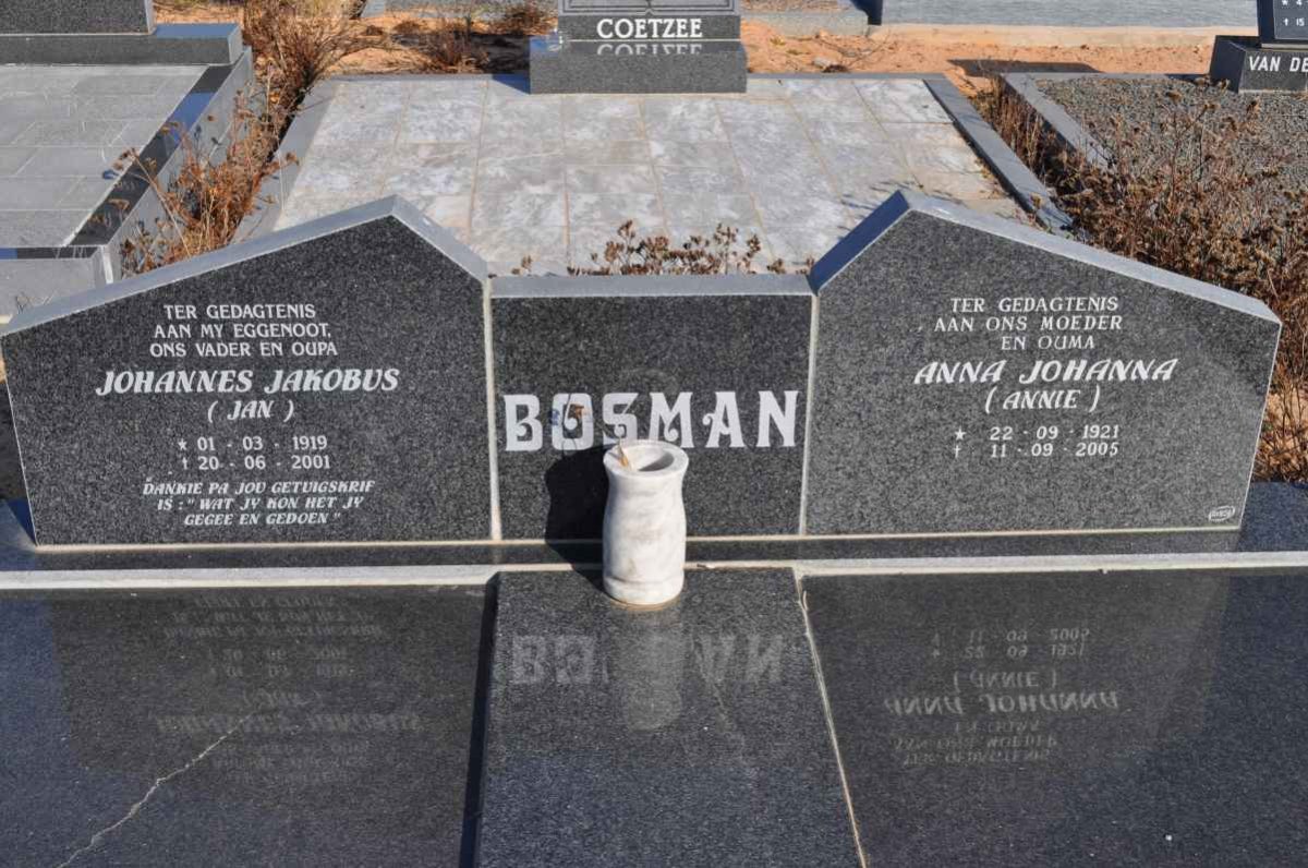 BOSMAN Johannes Jakobus 1919-2001 &amp; Anna Johanna 1921-2005