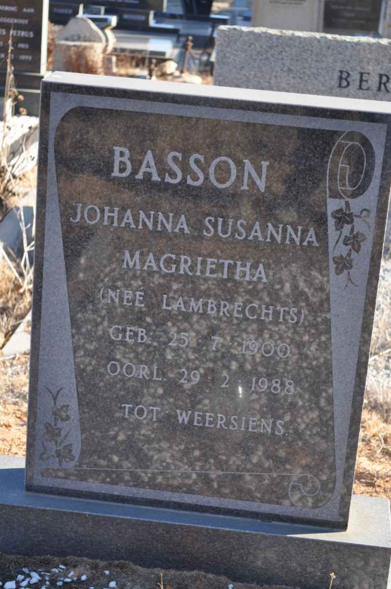 BASSON Johanna Susanna Magrietha nee LAMBRECHTS 1900-1988