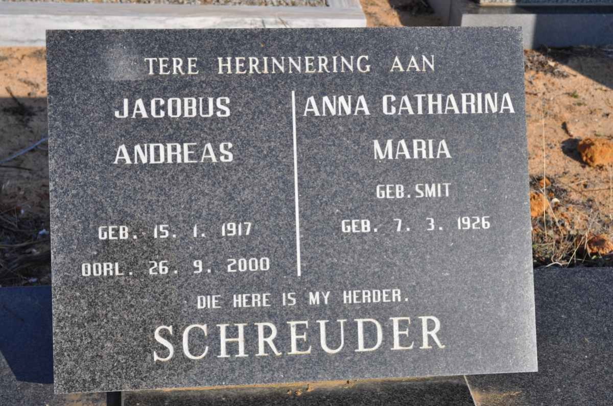 SCHREUDER Jacobus Andreas 1917-2000 &amp; Anna Catharina Maria SMIT 1926-