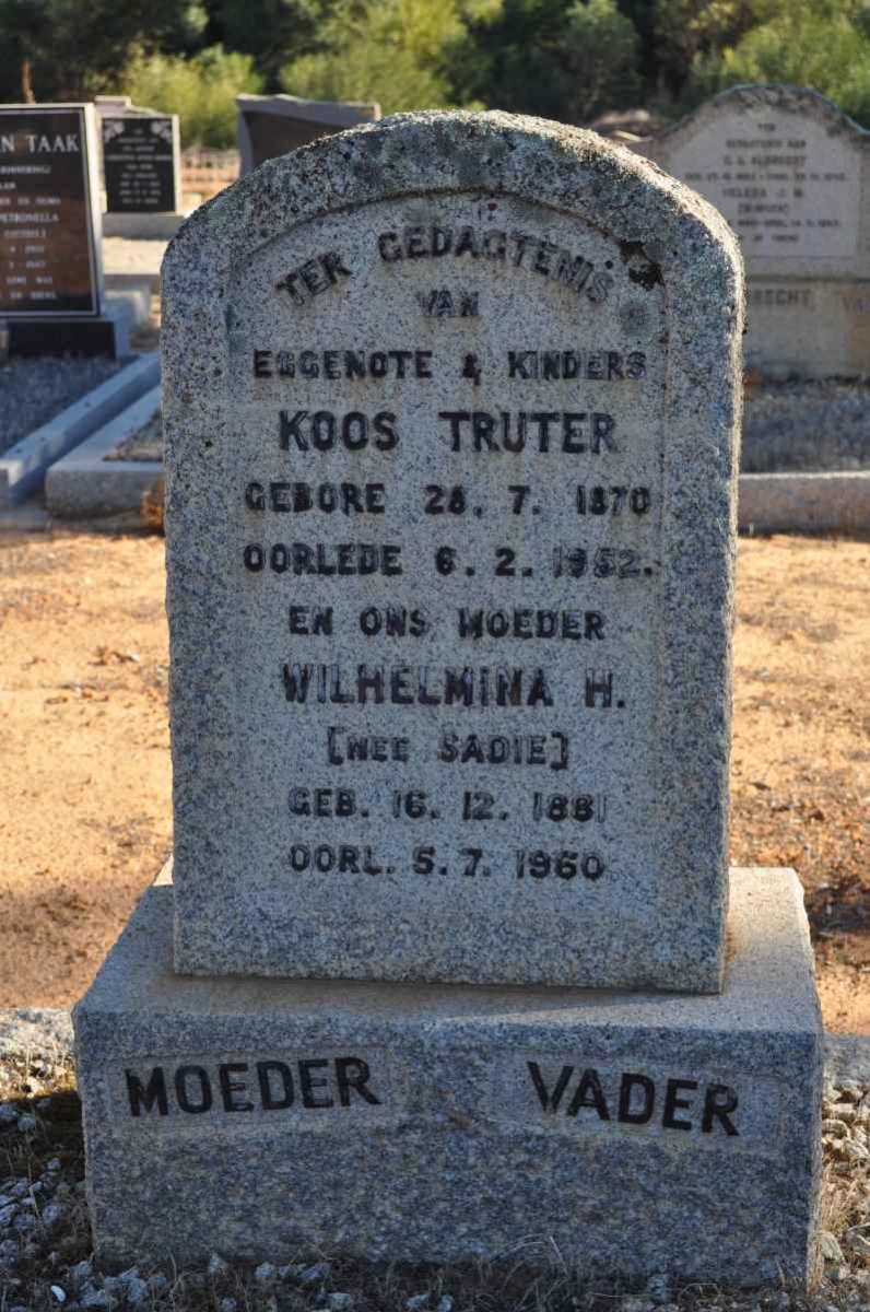 TRUTER Koos 1870-1952 &amp; Wilhelmina H. SADIE 1881-1960