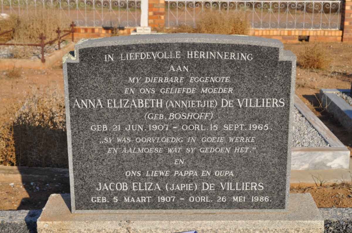 VILLIERS Jacob Eliza, de 1907-1986 &amp; Anna Elizabeth BOSHOFF 1907-1965
