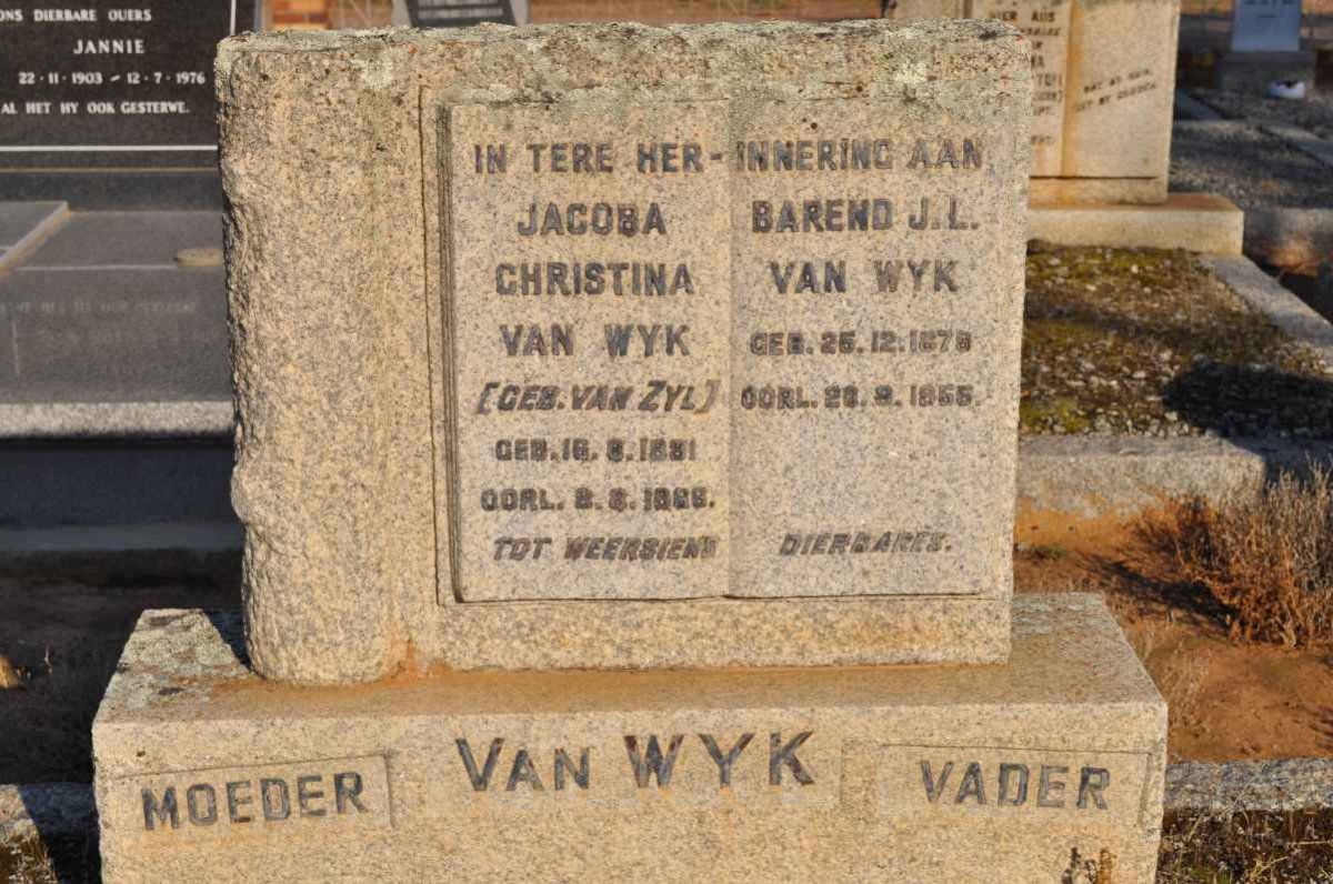 WYK Barend J.L., van 1878-1956 &amp; Christina VAN ZYL 1881-1966