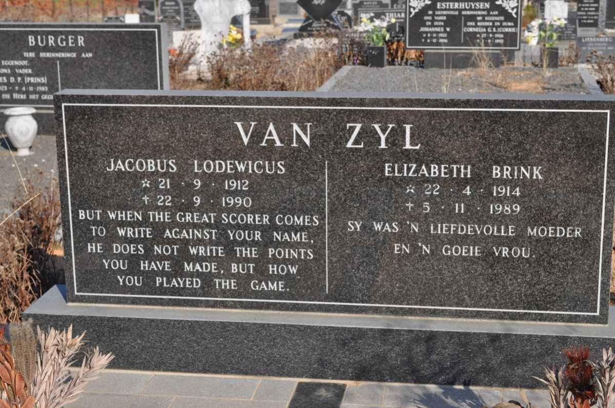 ZYL Jacobus Lodewicus, van 1912-1990 &amp; Elizabeth BRINK 1914-1989