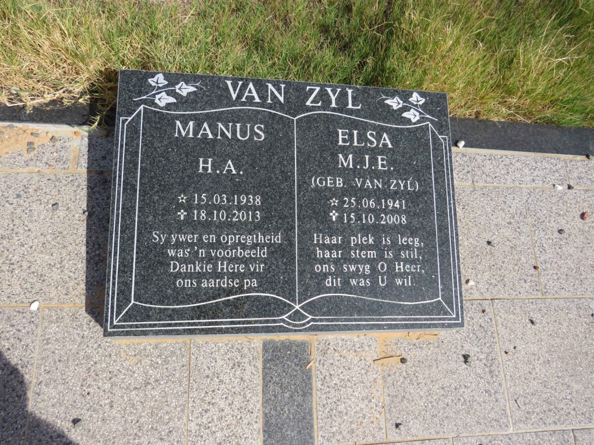 ZYL H.A., van 1938-2013 & M.J.E. VAN ZYL 1941-2008