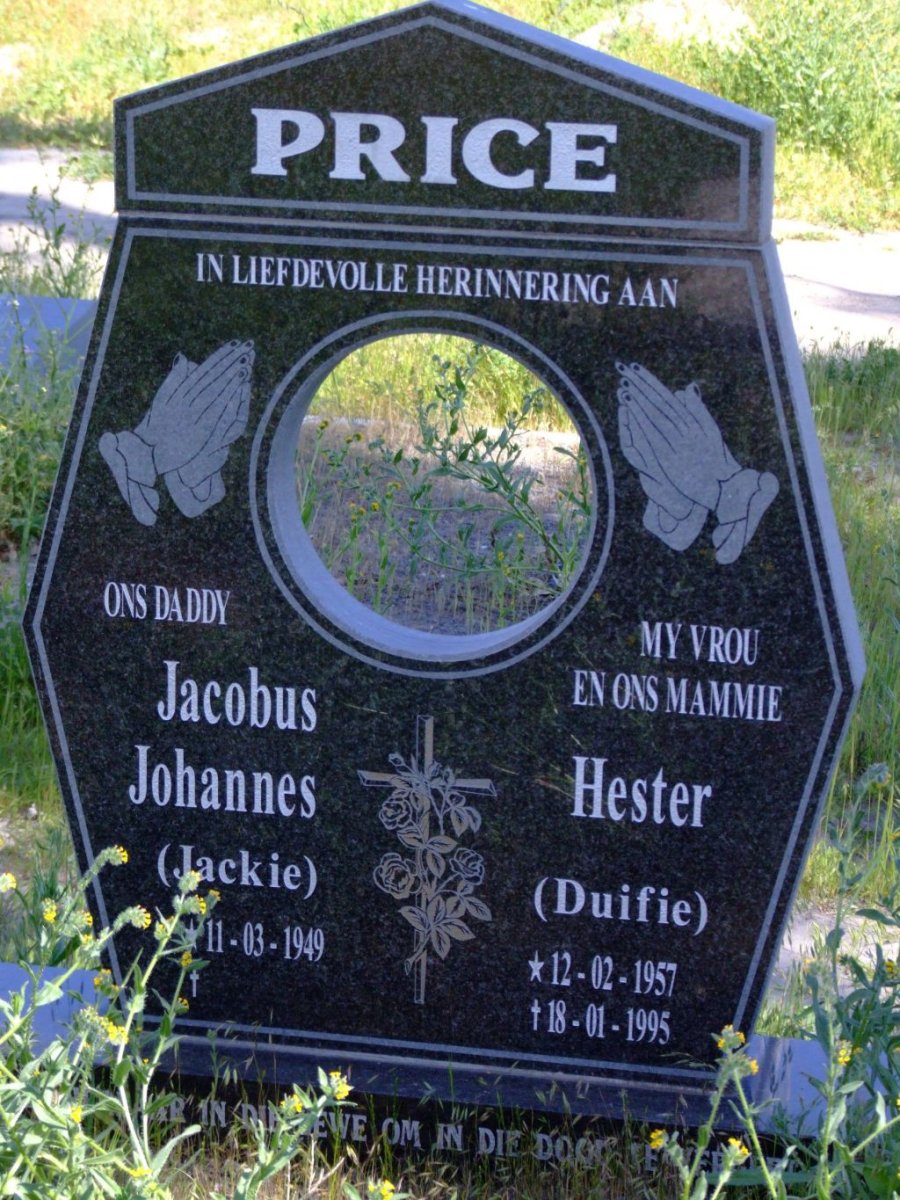 PRICE Jacobus Johannes 1949- &amp; Hester 1957-1995