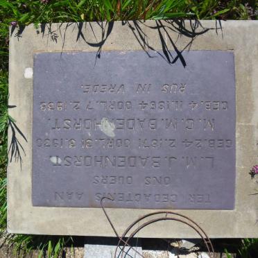 BADENHORST M.G.M. 1864-1938 &amp; L.M.J. 1871-1930 