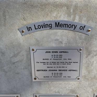 ASPINALL John Edwin 1883-1946 & Gertruida Johanna BEUKES 1896-1982