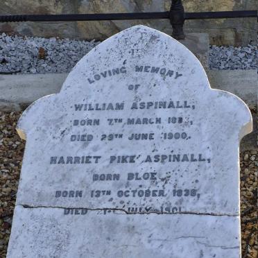 ASPINALL William 1833-1900 & Harriet Pike BLOE 1838-1901