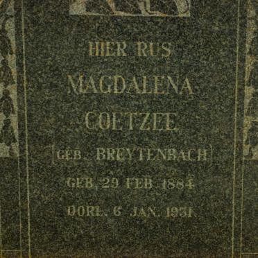COETZEE Magdalena nee BREYTENBACH 1884-1931