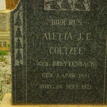 COETZEE Aletta J.E. nee BREYTENBACH 1881-1921
