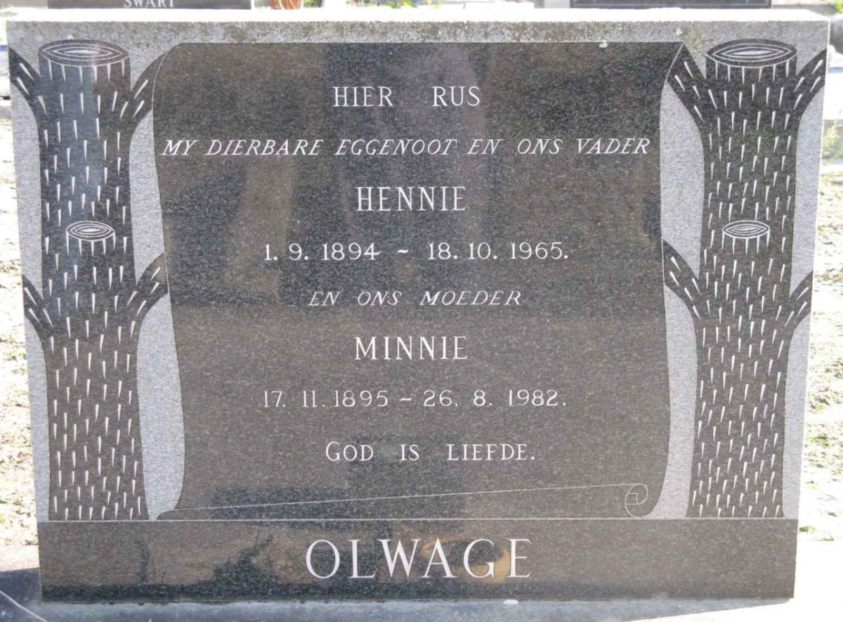 OLWAGE Hennie 1894-1965 &amp; Minnie 1895-1982