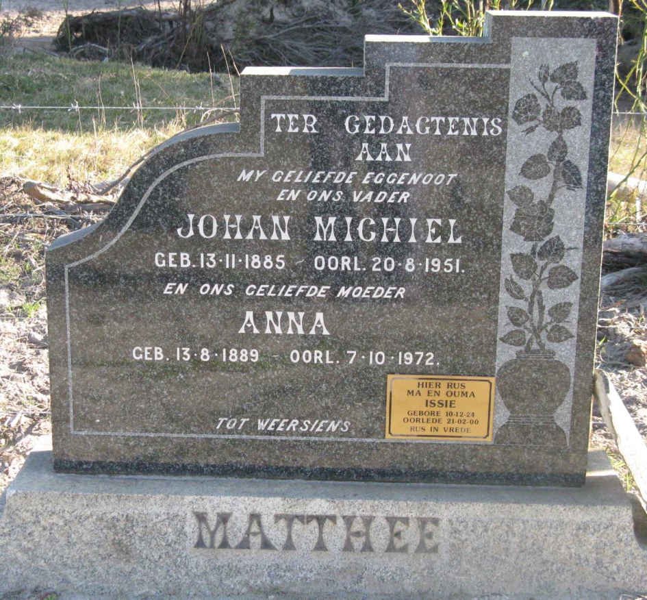 MATTHEE Johan Michiel 1885-1951 &amp; Anna 1889-1972 :: MATTHEE Issie 1924-2000