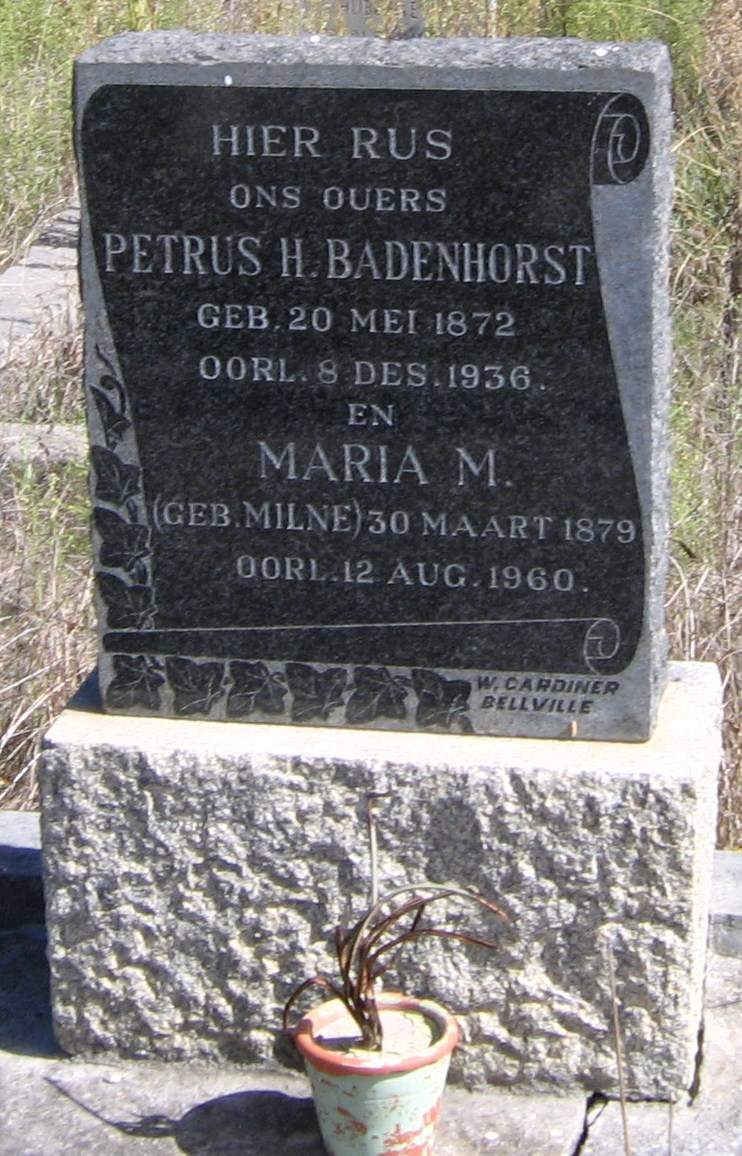 BADENHORST Petrus H. 1872-1936 &amp; Maria M. MILNE 1879-1960