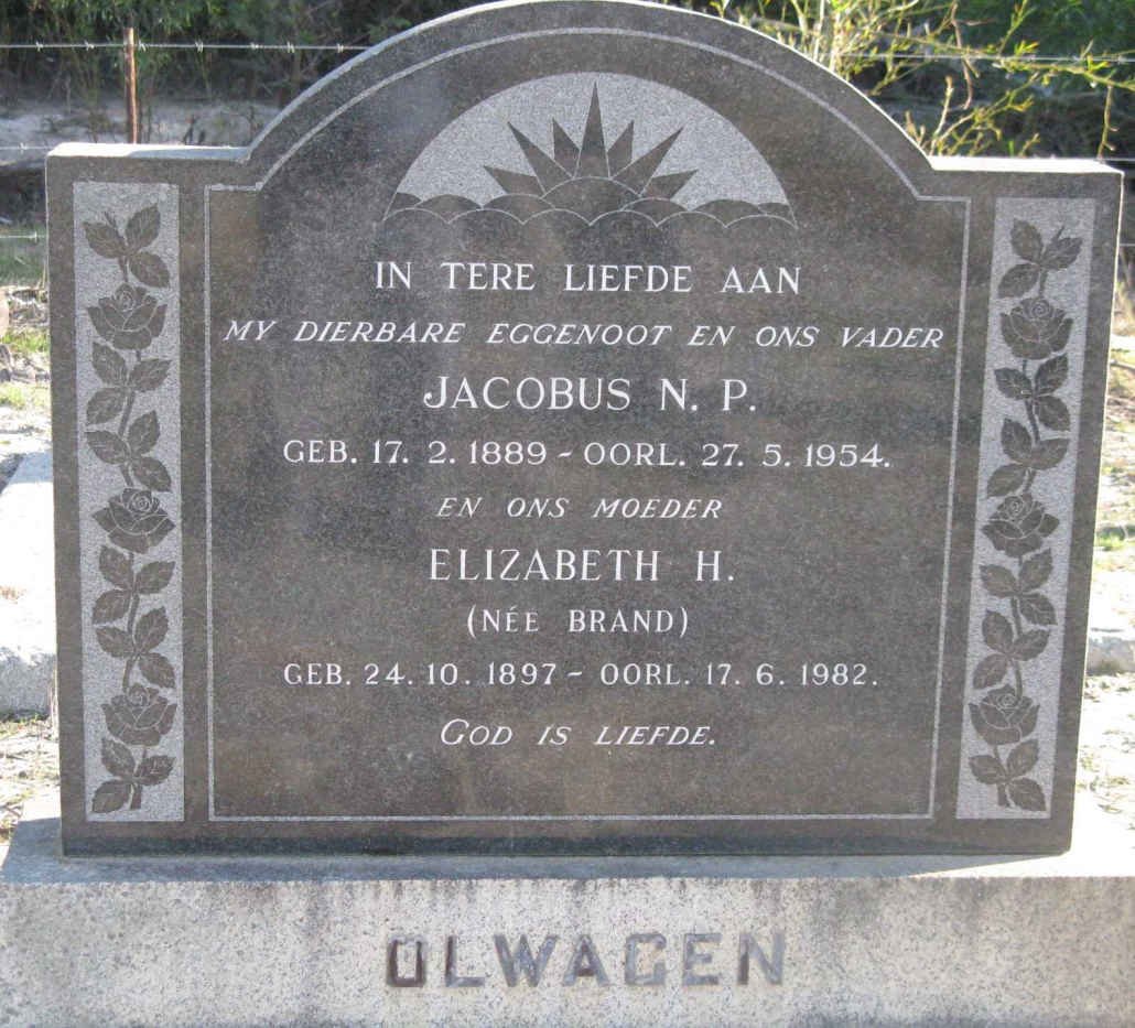 OLWAGEN Jacobus N.P. 1889-1954 &amp; Elizabeth H. BRAND 1897-1982