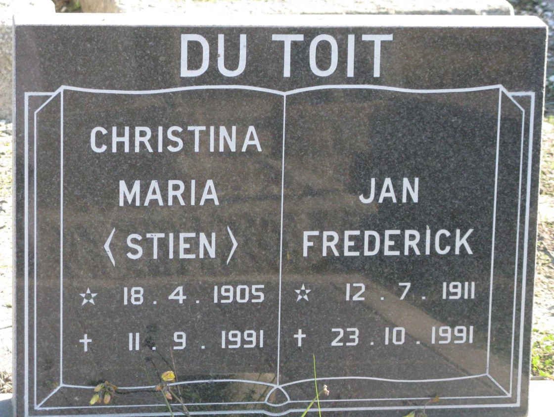 TOIT Jan Frederick, du 1911-1991 &amp; Christina Maria 1905-1991