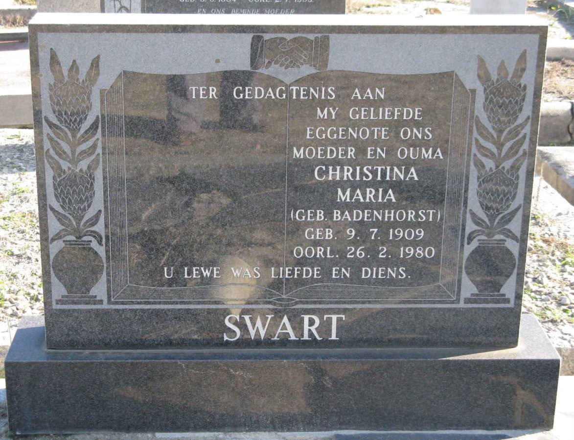 SWART Christina Maria nee BADENHORST 1909-1980