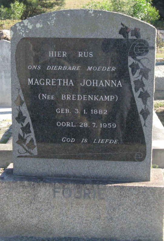FOURIE Magretha Johanna nee BREDENKAMP 1882-1959