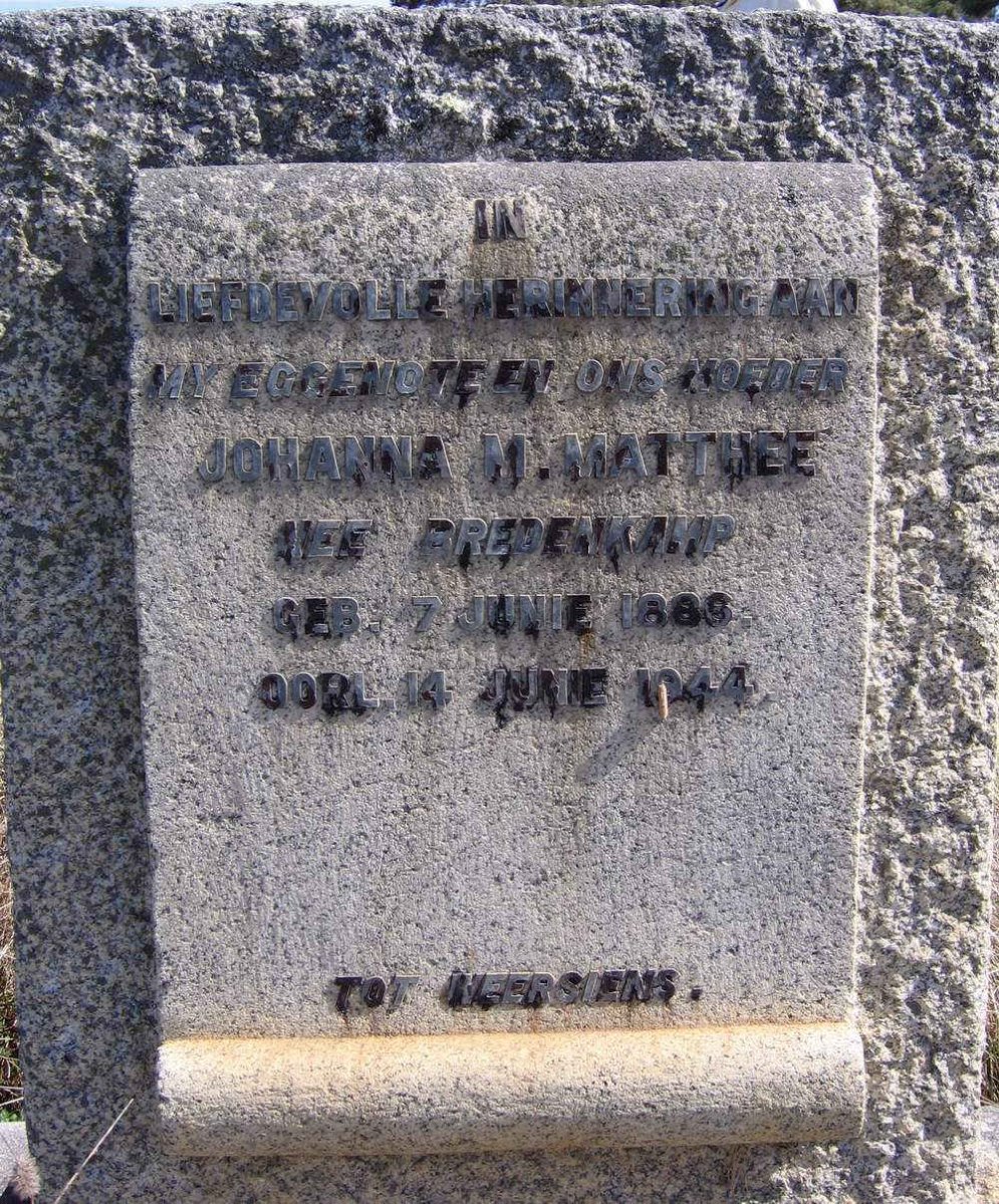 MATTHEE Johanna M. nee BREDENKAMP 1886-1944