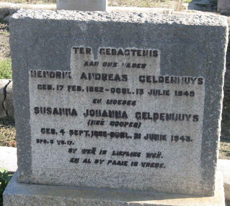 GELDENHUYS Hendrik Andreas 1862-1949 &amp; Susanna Johanna COOPER 1866-1943