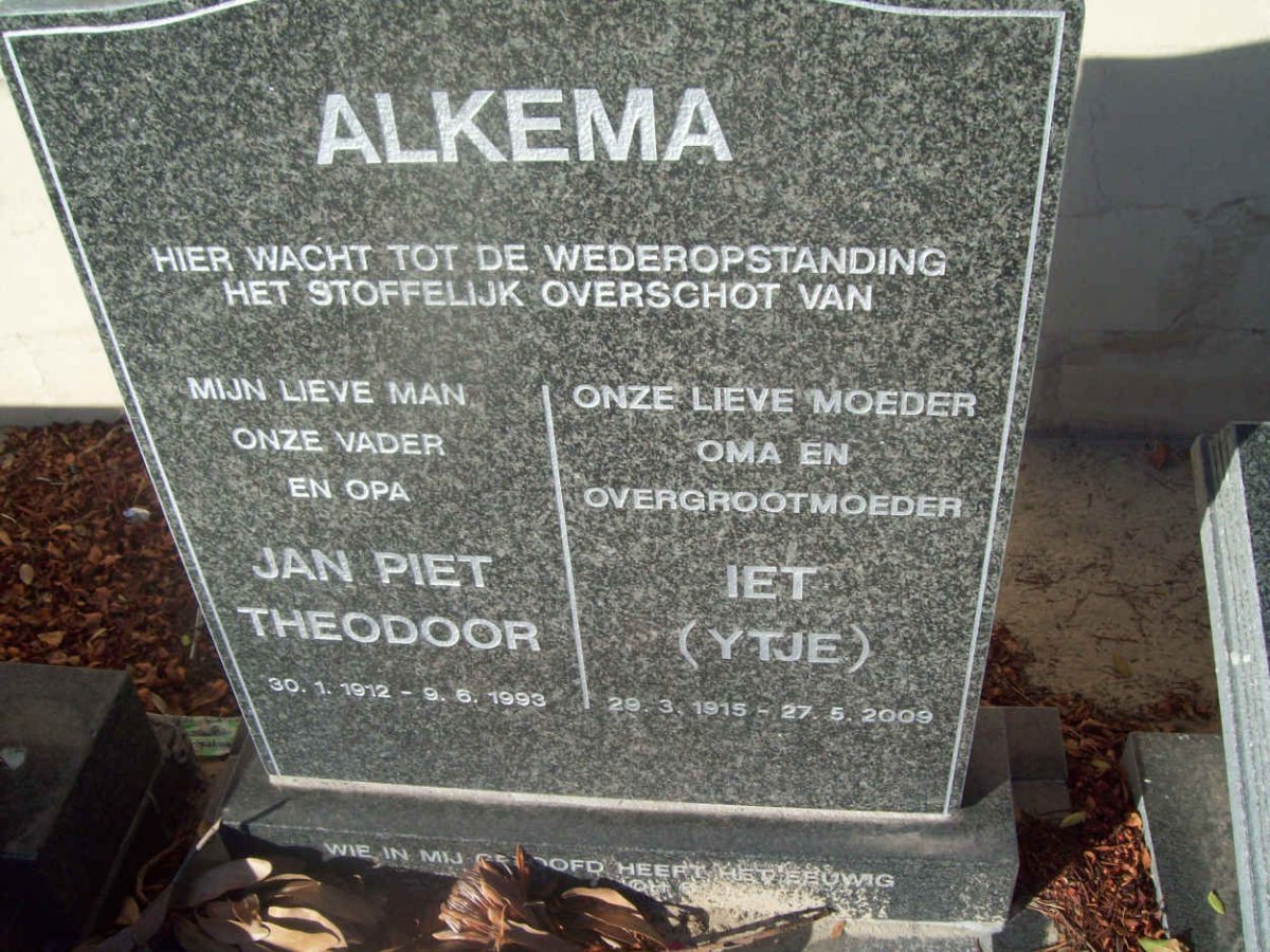 ALKEMA Jan Piet Theodoor 1915-2009 &amp; Iet 1912-1993