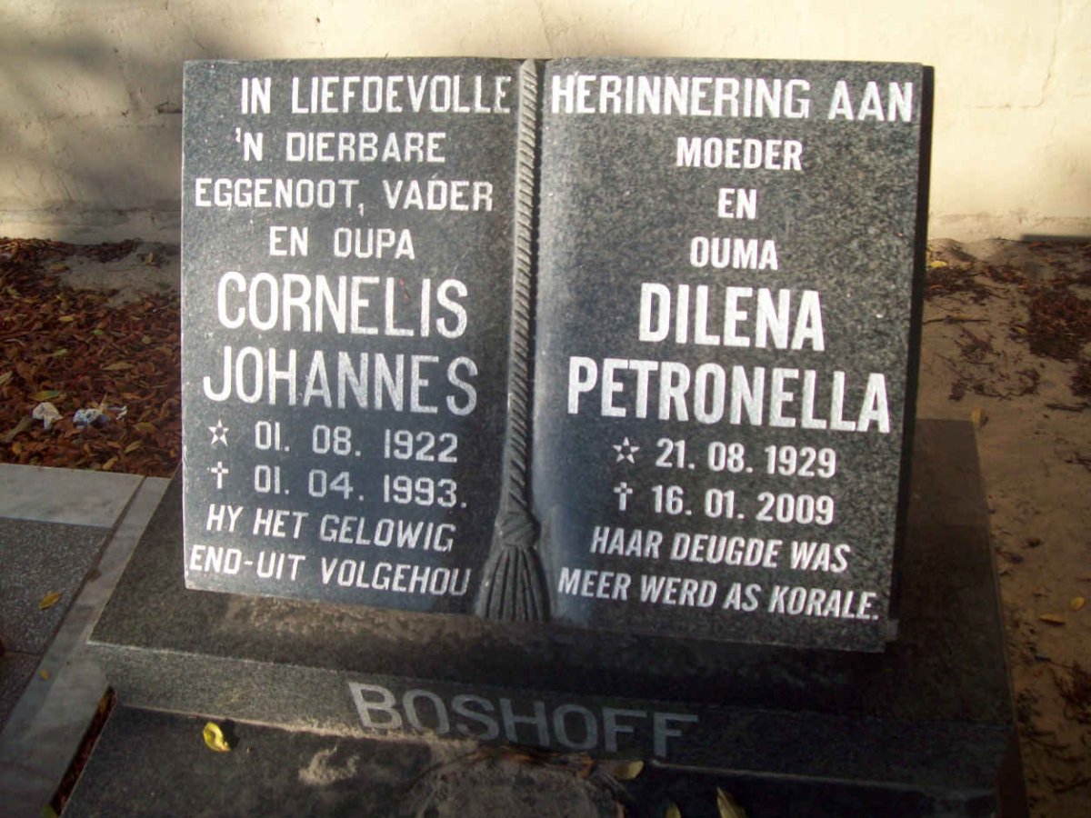 BOSHOFF Cornelis Johannes 1922-1993 &amp; Dilena Petronella 1929-2009
