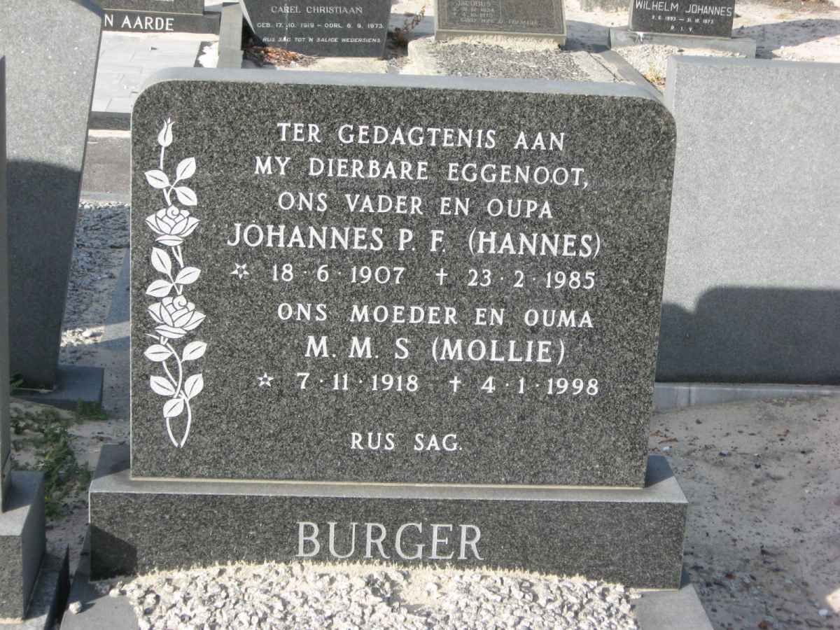 BURGER Johannes P.F. 1907-1985 &amp; M.M.S. 1918-1998