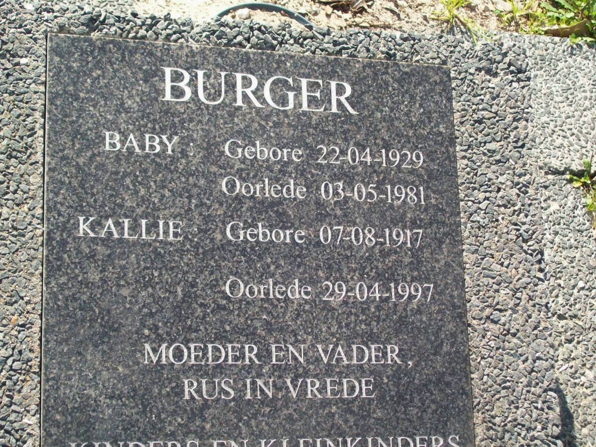 BURGER Kallie 1917-1997 &amp; Baby 1929-1981