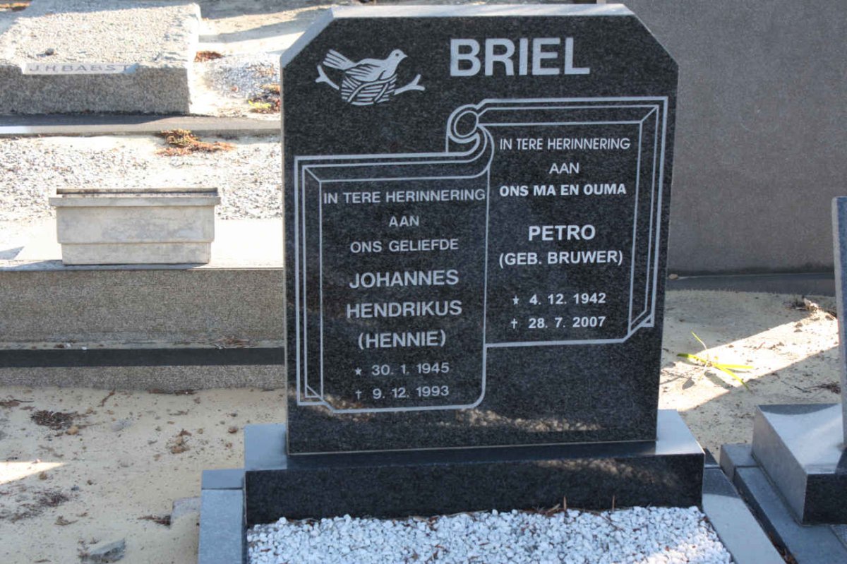 BRIEL Johannes Hendrikus 1945-1993 &amp; Petro BRUWER 1942-2007