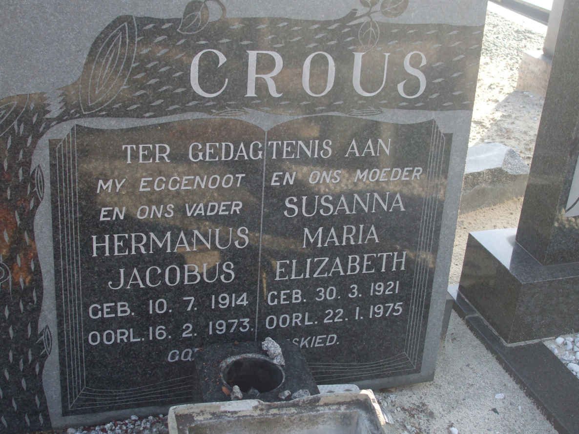 CROUS Hermanus Jacobus 1914-1973 &amp; Susanna Maria Elizabeth 1921-1975