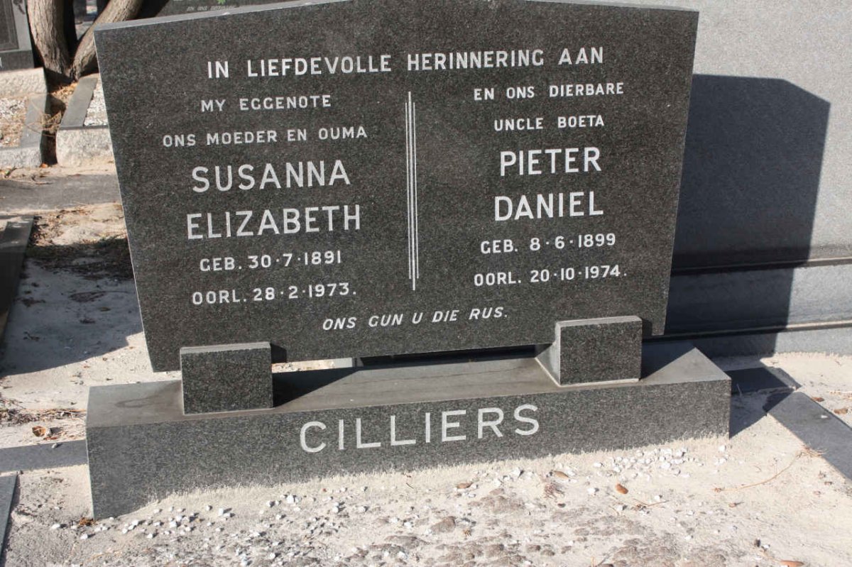 CILLIES Pieter Daniel 1899-1974 &amp; Susanna Elizabeth 1891-1973