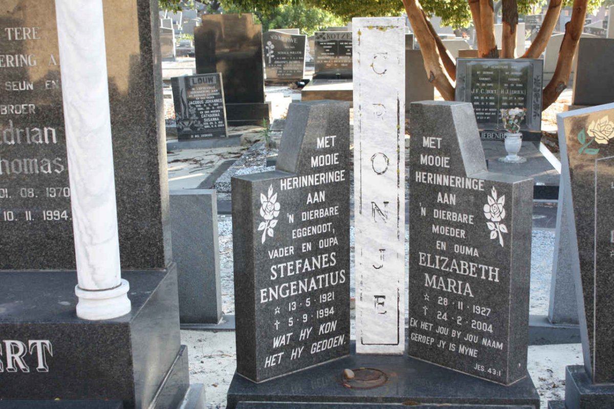 CRONJE Stefanes Engenatius 1921-1994 &amp; Elizabeth Maria 1927-2004