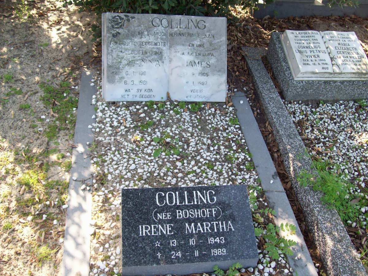 COLLING James 1905-1987 &amp; Johanna 190?-1981 :: COLLING Irene Martha nee BOSHOFF 1943-1989