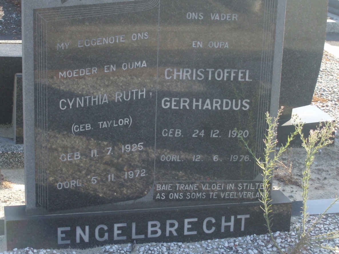 ENGELBRECHT Christoffel gerhardus 1920-1976 &amp; Cynthia Ruth TAYLOR 1925-1972