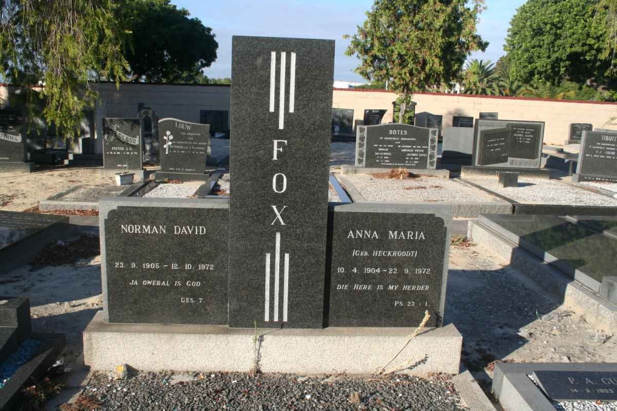 FOX Norman David 1905-1972 &amp; Anna Maria HECKROODT 1904-1972