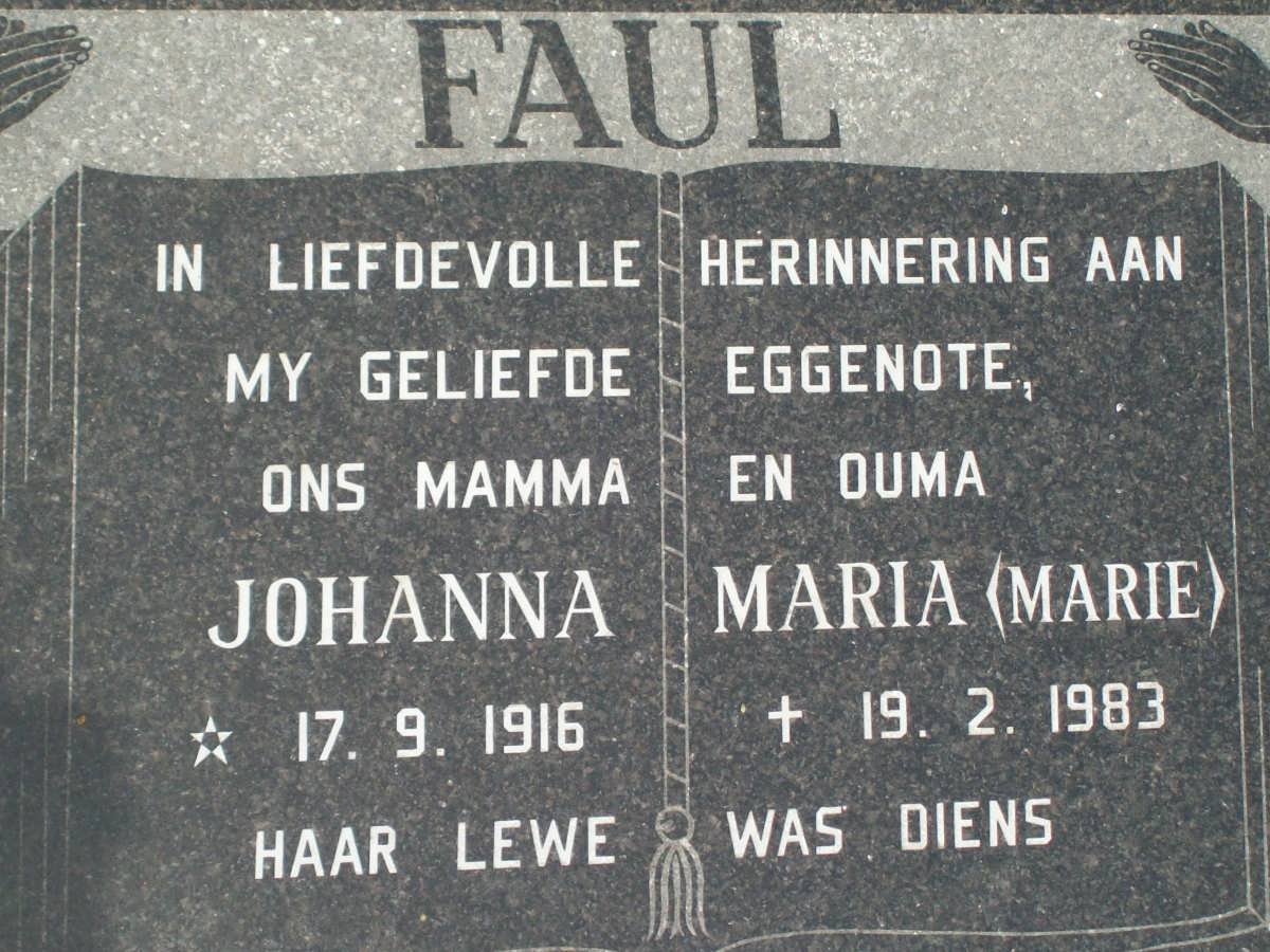 FAUL John Casparus 1910-1998 &amp; Johanna Maria 1916-1983