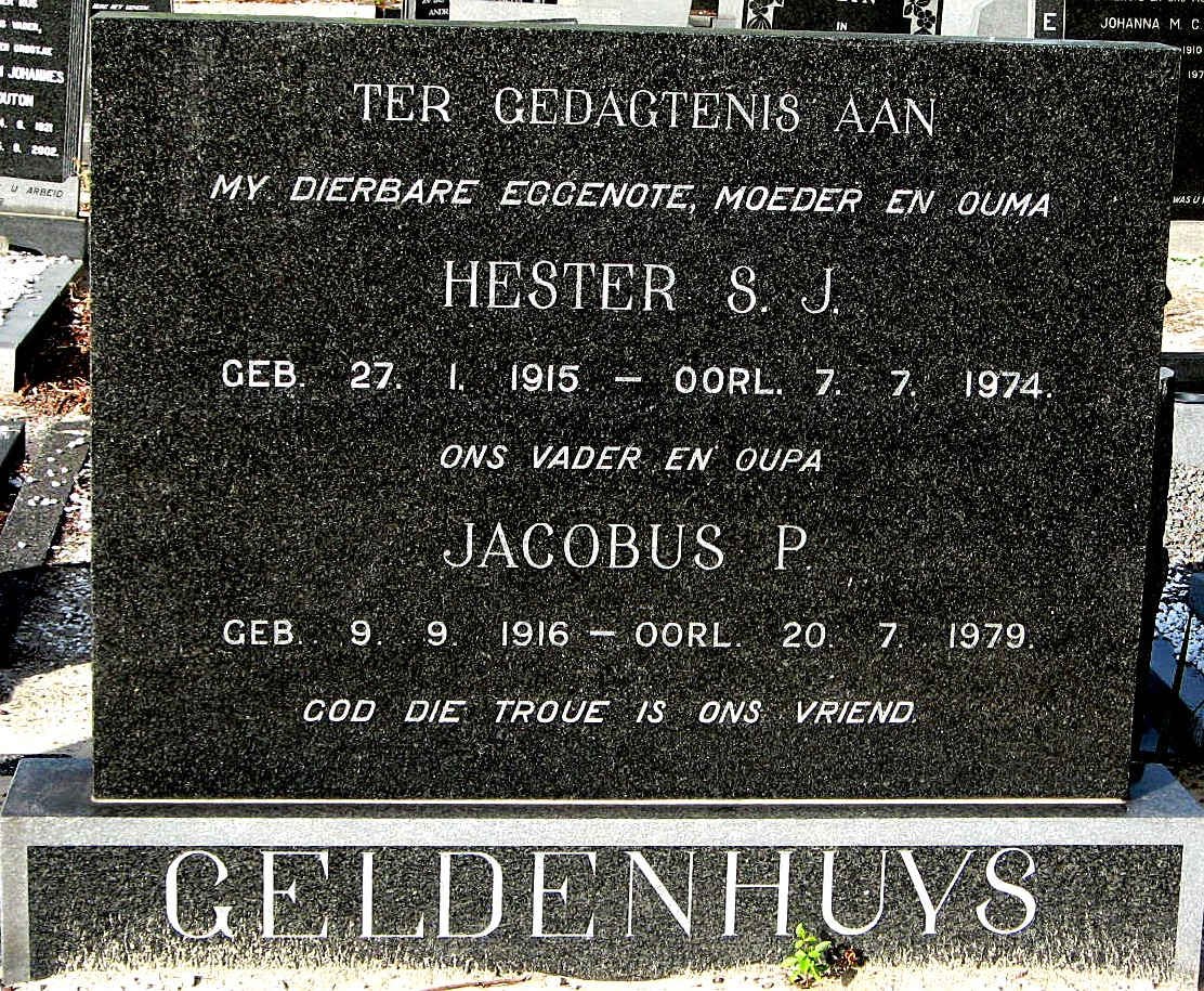 GELDENHUYS Jacobus P. 1916-1979 &amp; Hester S.J. 1915-1974