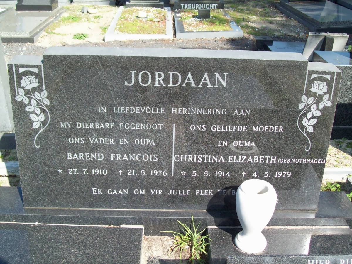 JORDAAN Barend Francois 1910-1976 &amp; Christina Elizabeth NOTHNAGEL 1914-1979