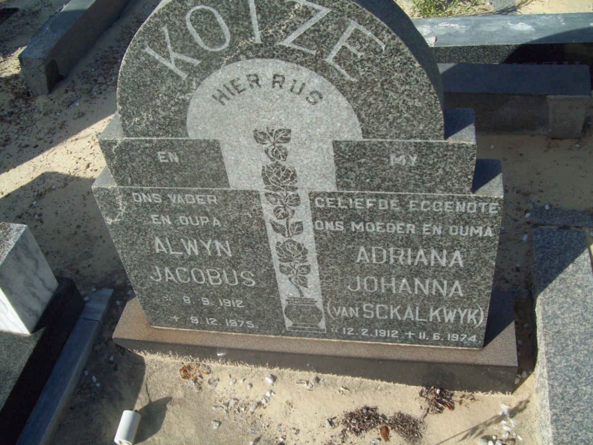 KOTZE Alwyn Jacobus 1912-1975 &amp; Adriana Johanna VAN SCKALKWYK 1912-1974
