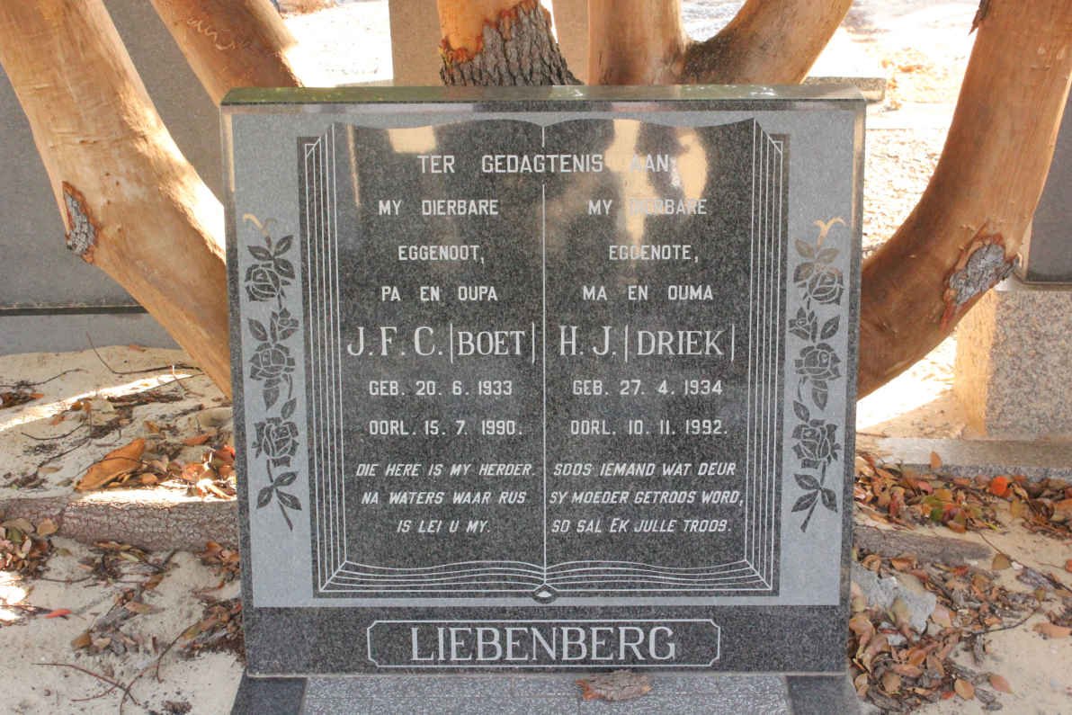 LIEBENBERG J.F.C. 1933-1990 &amp; H.J. 1934-1992
