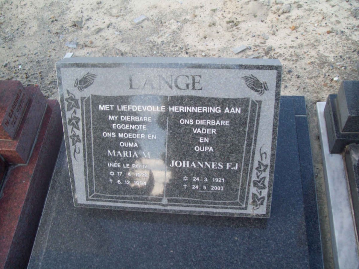 LANGE Johannes F.J. 1921-2003 &amp; Maria M. LE ROUX 192?-1994