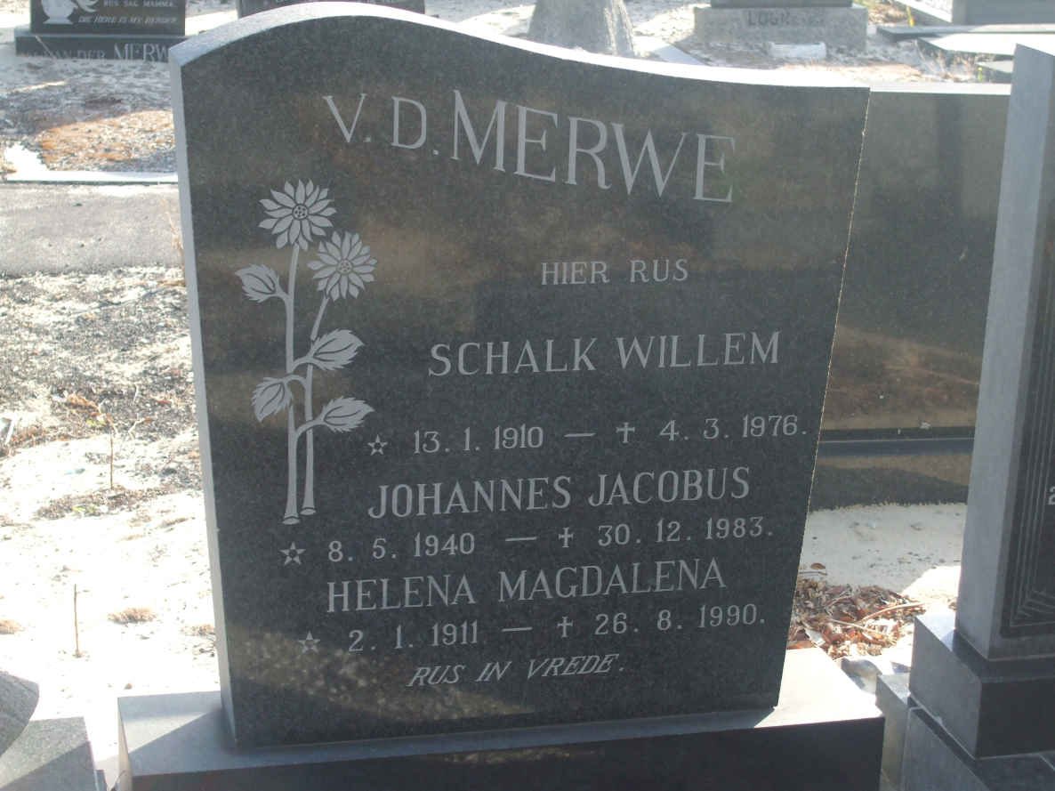 MERWE Schalk Willem, v.d. 1910-1976 :: V.D. MERWE Johannes Jacobus 1940-1983 :: V.D. MERWE Helena Magdalena 1911-1990
