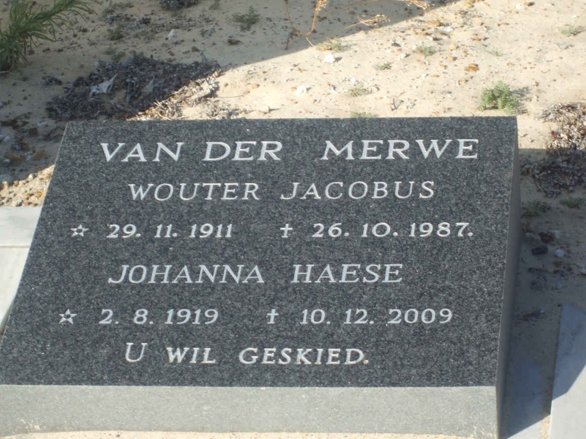 MERWE Wouter Jacobus, van der 1911-1987 &amp; Johanna HAESE 1919-2009