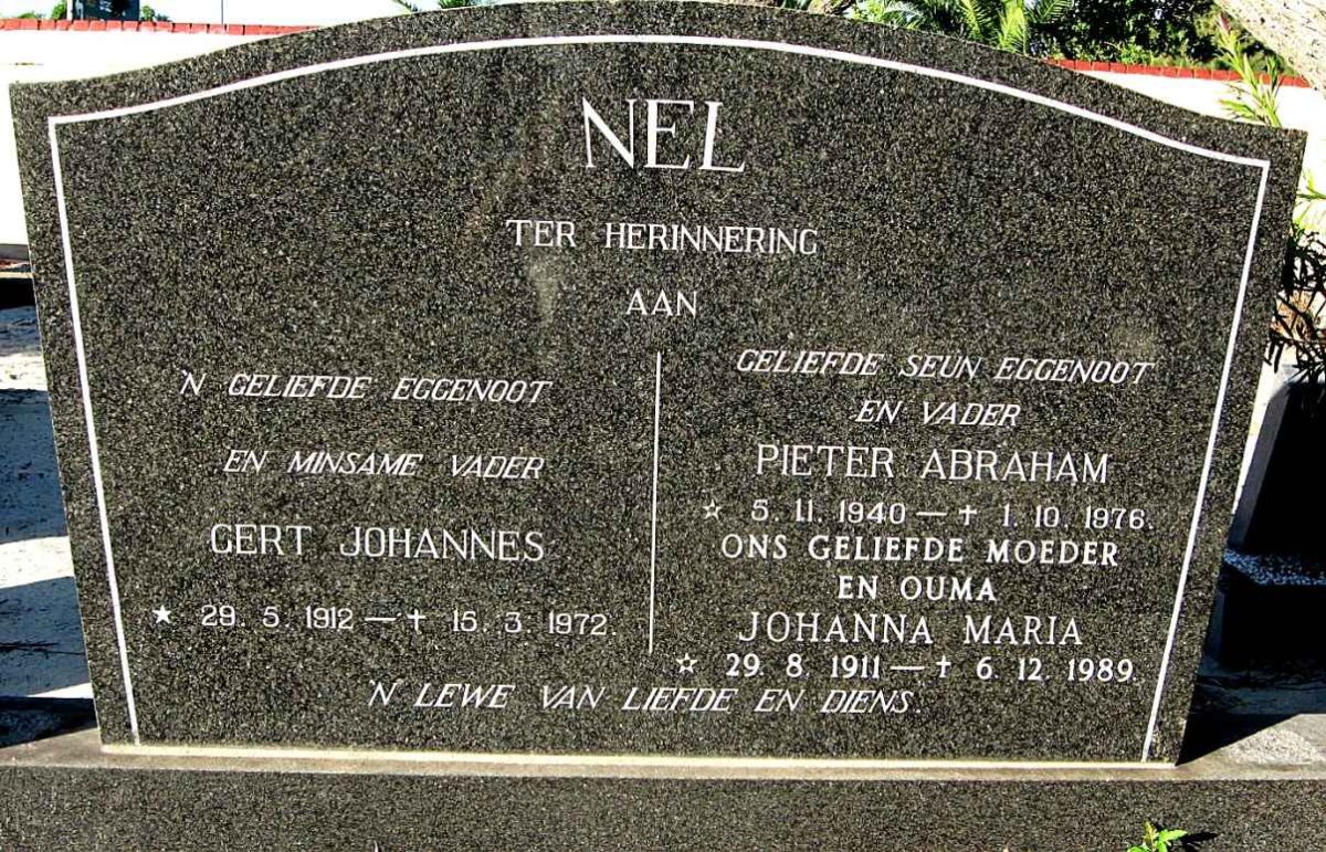 NEL Gert Johannes 1912-1972 :: NEL Pieter Abraham 1940-1976 &amp; Johanna Maria 1911-1989