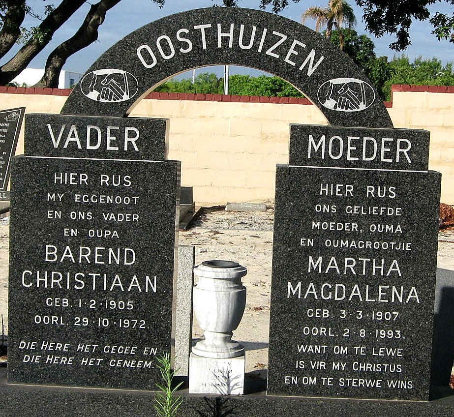 OOSTHUIZEN Barend Christiaan 1905-1972 &amp; Martha Magdalena 1907-1993