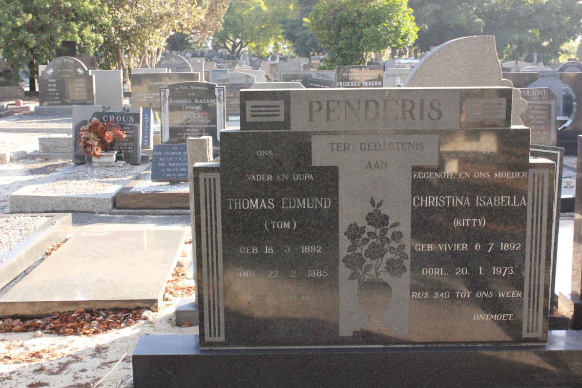 PENDERIS Thomas Edmund 1892-1985 &amp; Christine Isabella VIVIER 1892-1973