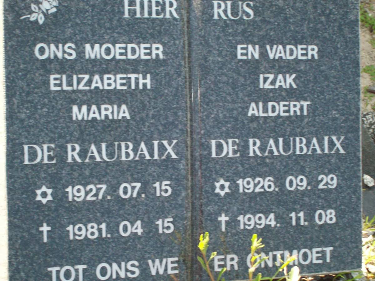 RAUBAIX Izak Albert, de 1926-1994 &amp; Elizabeth Maria 1927-1981